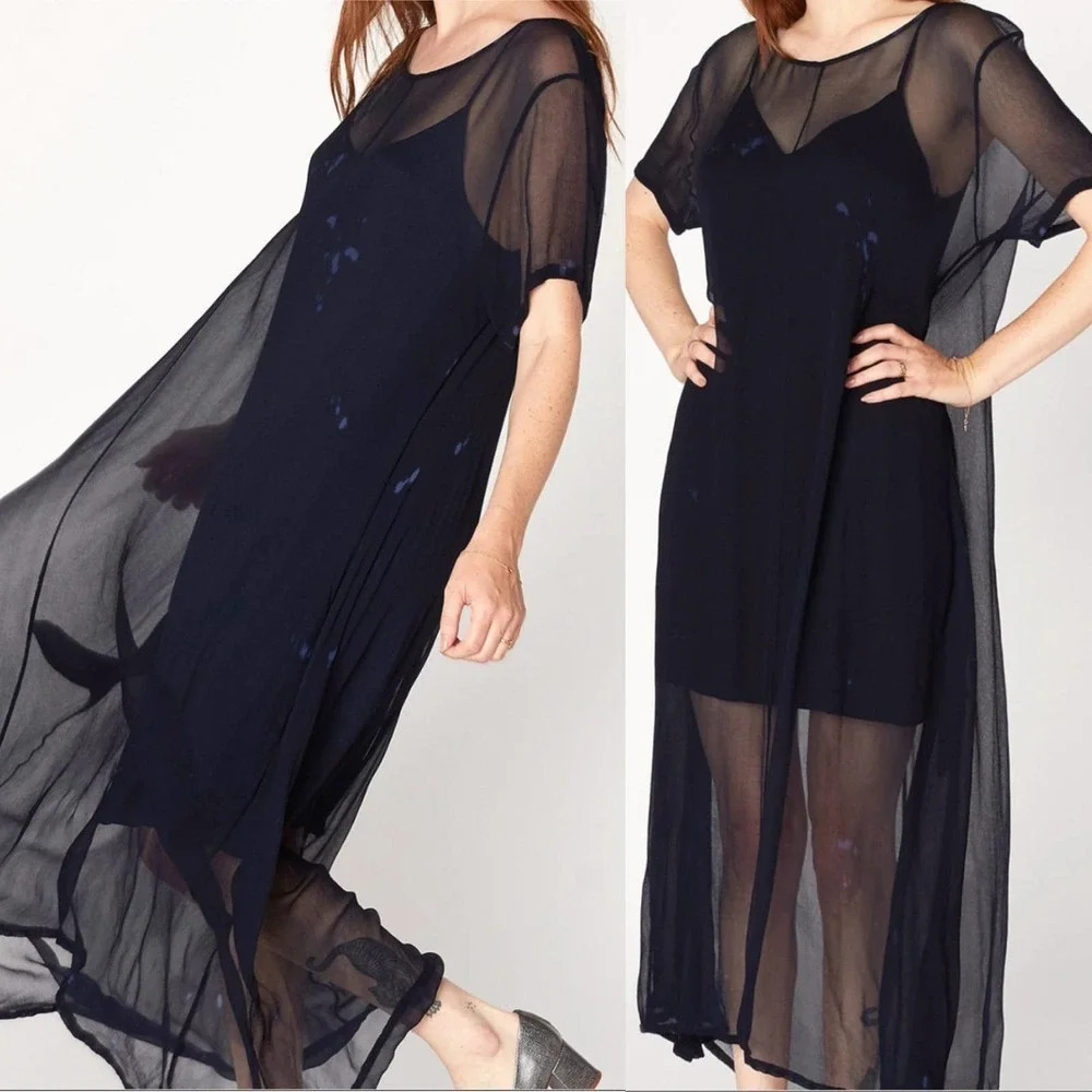 Lacausa Factory Sheer Long Dress in Luna Wash Navy Blue Size XS